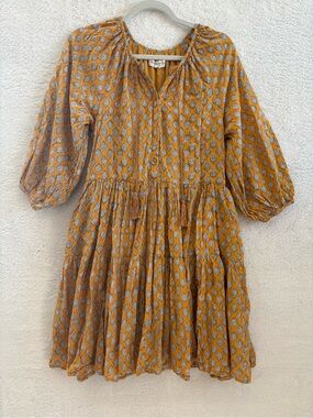 Emerson Fry India Collection Clemence Dress Sister Print Cotton Yellow XS